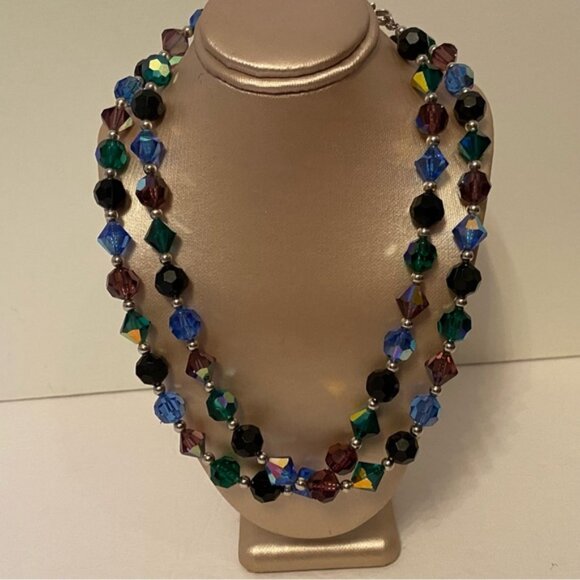 YVES SAINT LAURENT YSL NECKLACE VINTAGE LONG STRAND FACETED CRYSTALS BLUE PURPLE - Picture 8 of 13